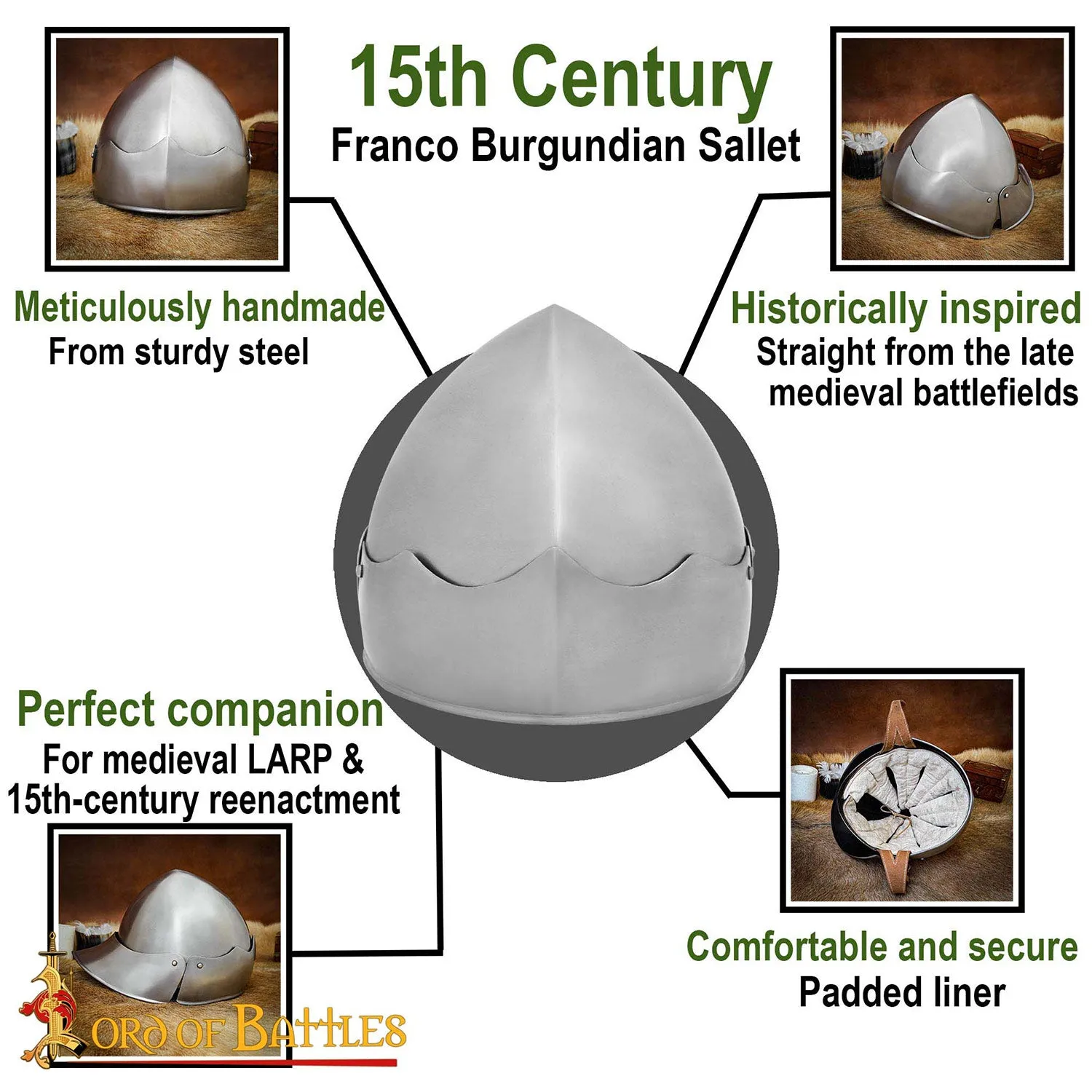 15th Century Burgundian Sallet Helmet with Liner