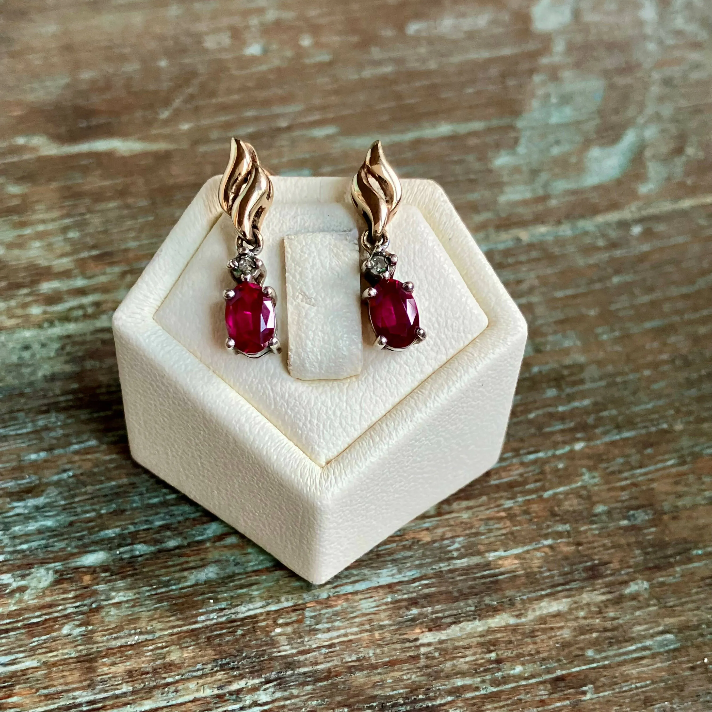 9ct Gold, Ruby and Diamond Ring and Earring Set