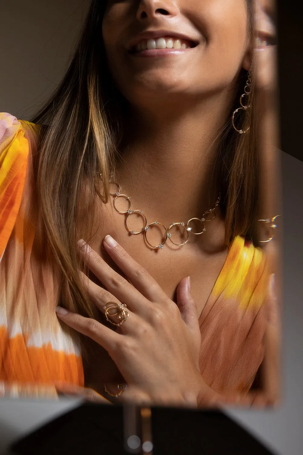 Aerial Diamond Loop Necklace- Yellow Gold