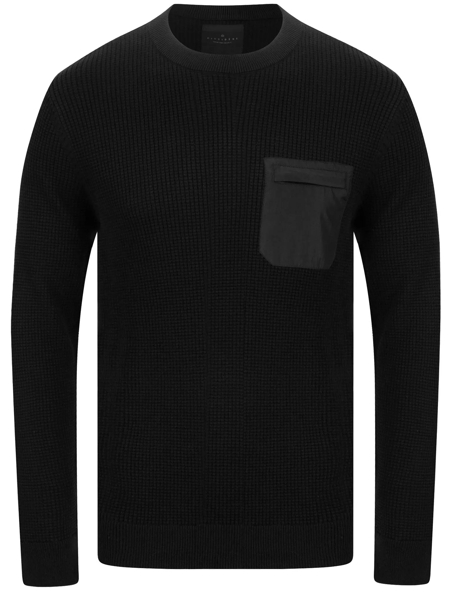 Alpher Textured Cotton Knit Jumper with Fabric Chest Pocket In Jet Black - Dissident
