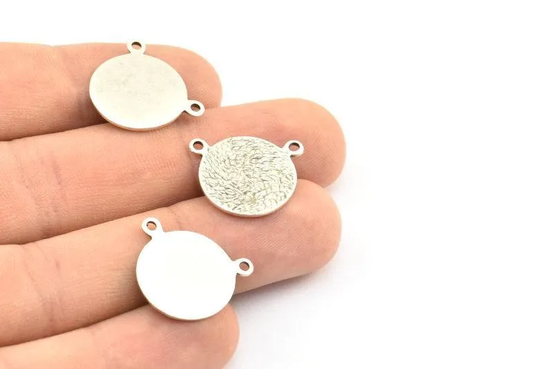 Antique Silver Cabochon Tag, 3 Antique Silver Plated Brass Cabochon Tags With 2 Loops, Stamping Tags (17x1mm) A0613