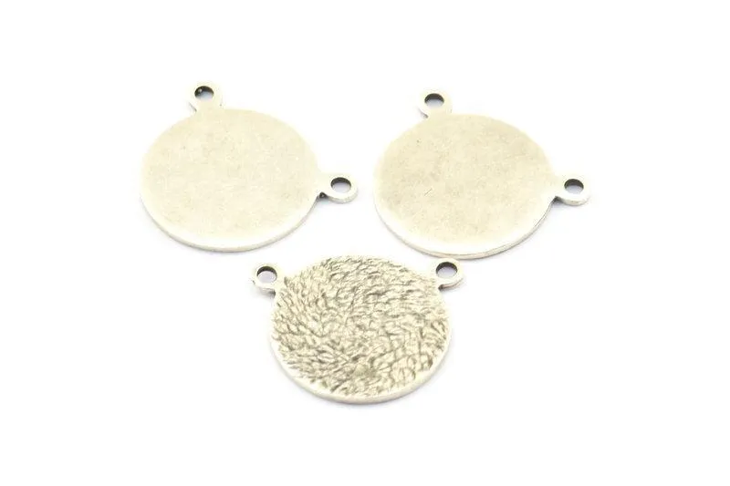 Antique Silver Cabochon Tag, 3 Antique Silver Plated Brass Cabochon Tags With 2 Loops, Stamping Tags (17x1mm) A0613