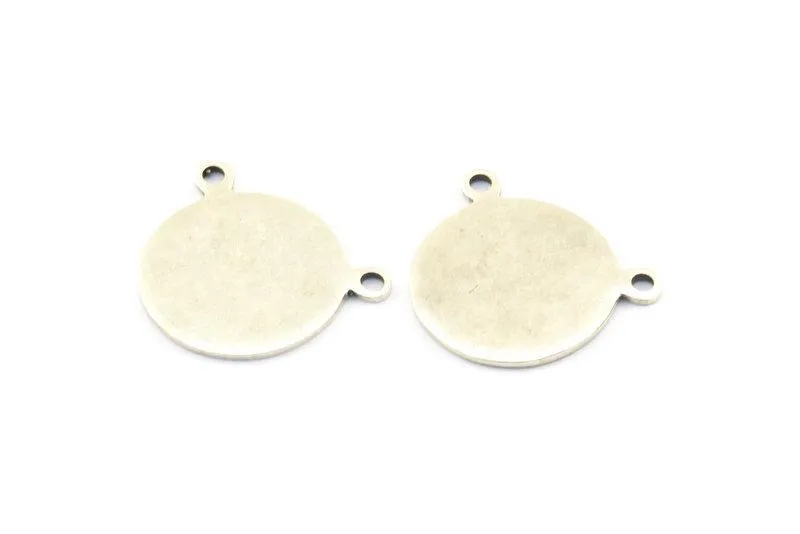 Antique Silver Cabochon Tag, 3 Antique Silver Plated Brass Cabochon Tags With 2 Loops, Stamping Tags (17x1mm) A0613