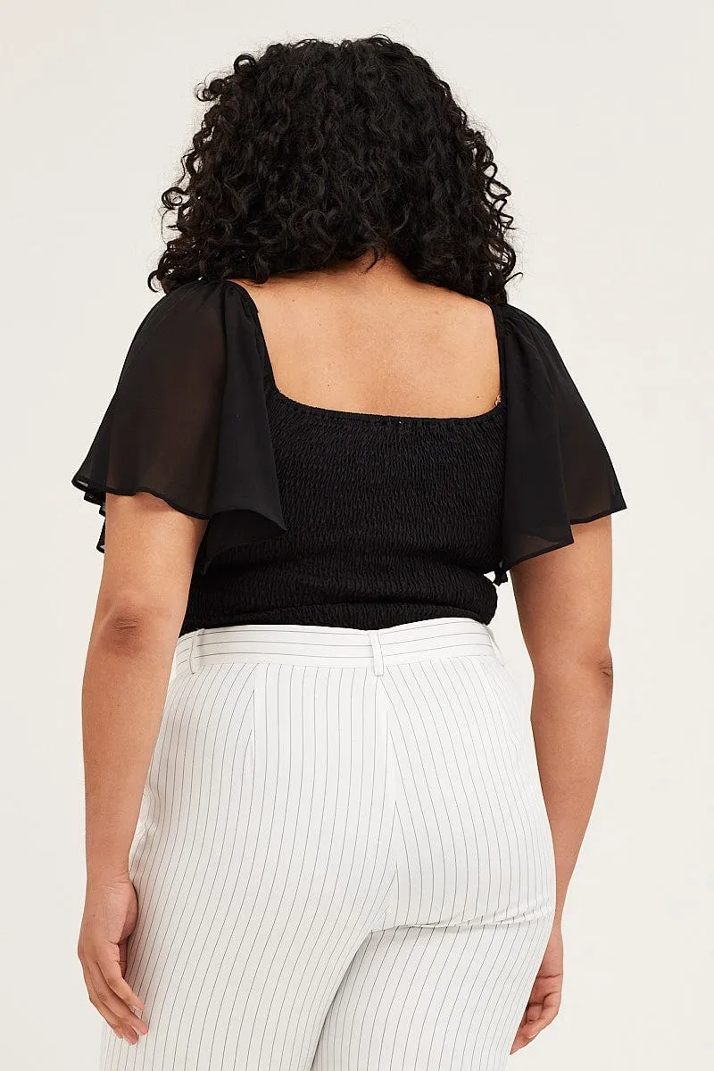 Black Bodysuit Short Sleeve Gathered Bust