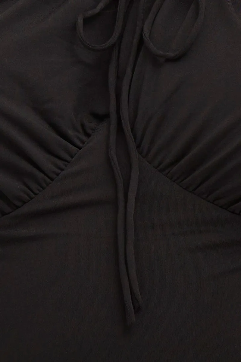 Black Bodysuit Short Sleeve Gathered Bust
