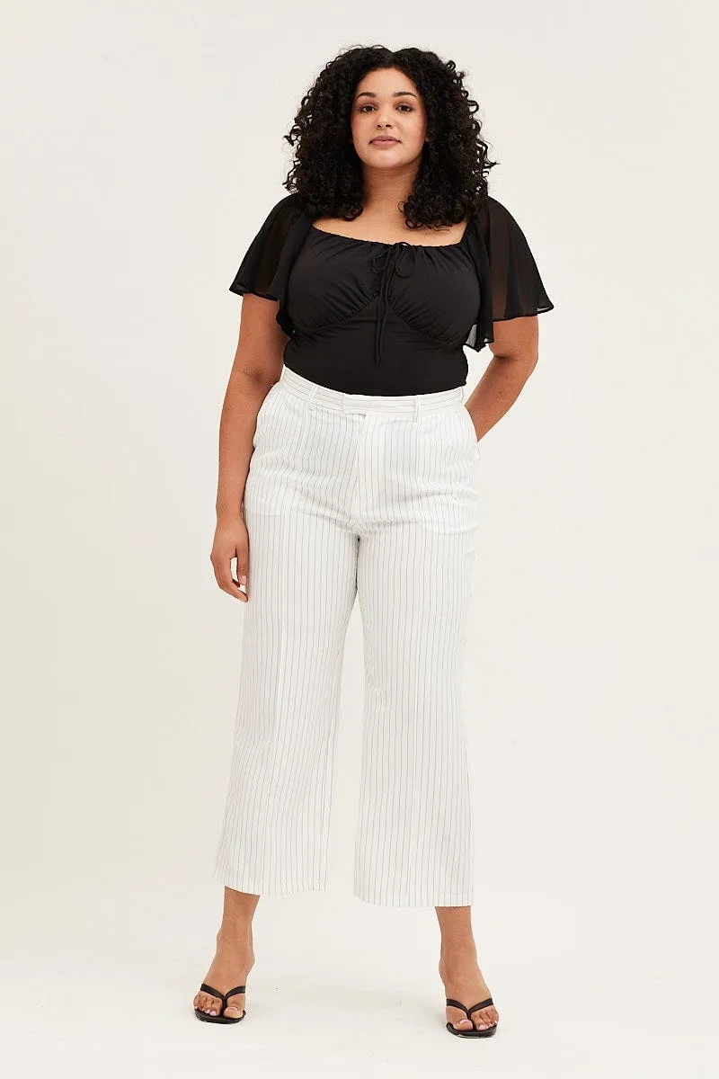Black Bodysuit Short Sleeve Gathered Bust