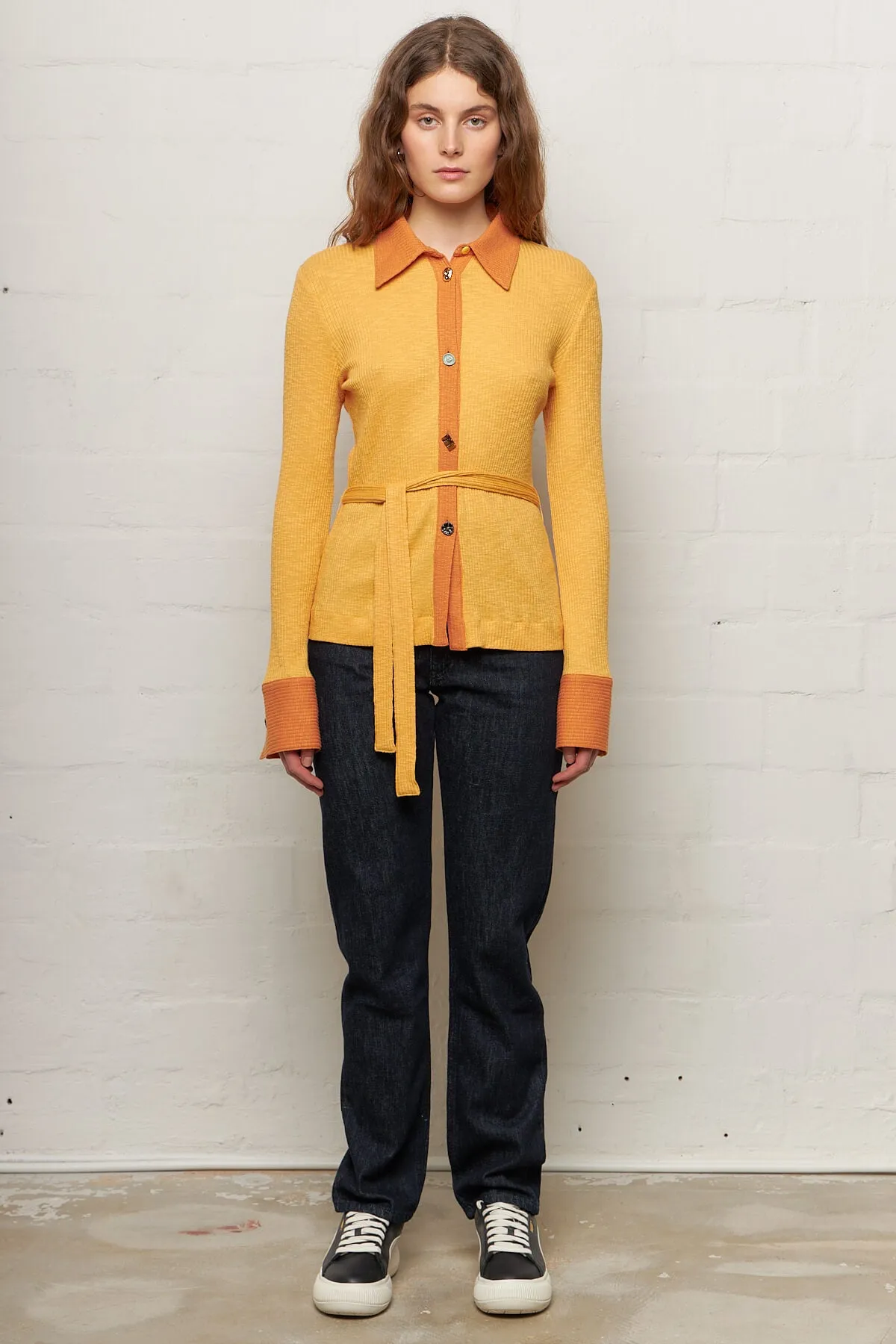 Blake Cardigan Cotton Blend Rib Yellow