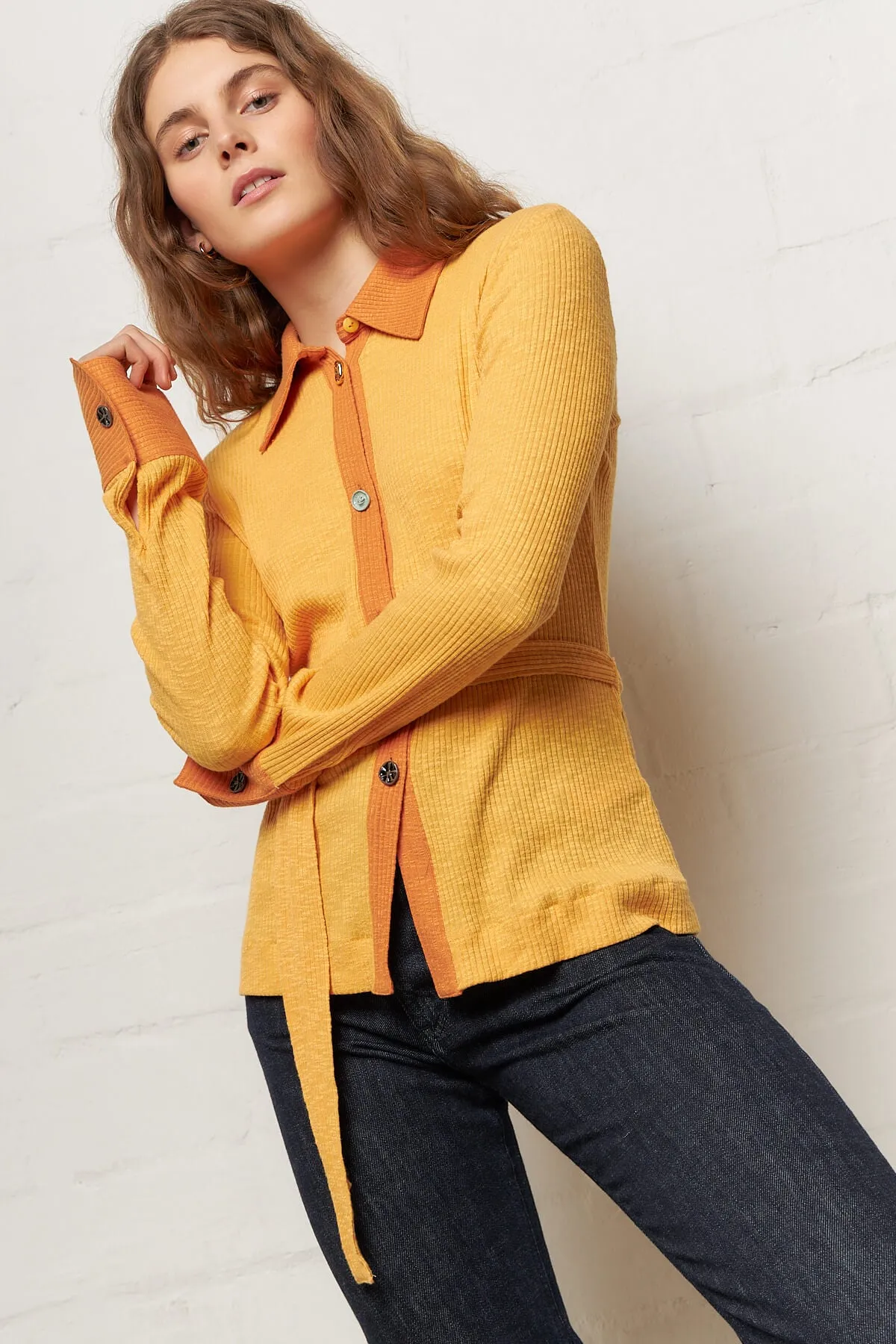 Blake Cardigan Cotton Blend Rib Yellow