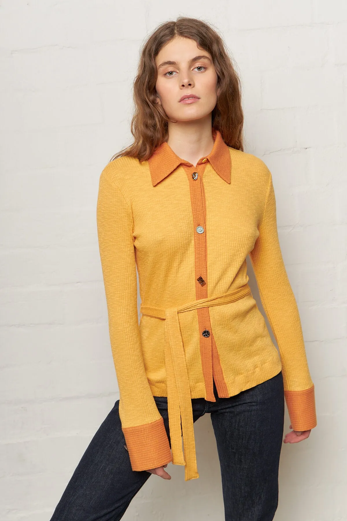 Blake Cardigan Cotton Blend Rib Yellow