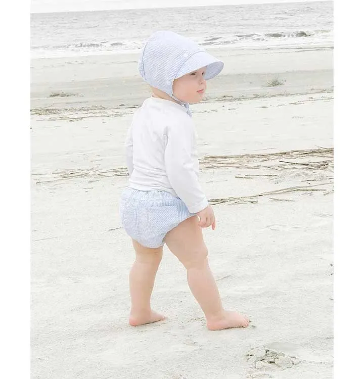 Blue Stripe Seersucker Bonnet Baby: 0-3 Months