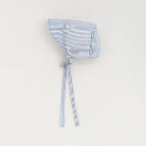 Blue Stripe Seersucker Bonnet Baby: 0-3 Months