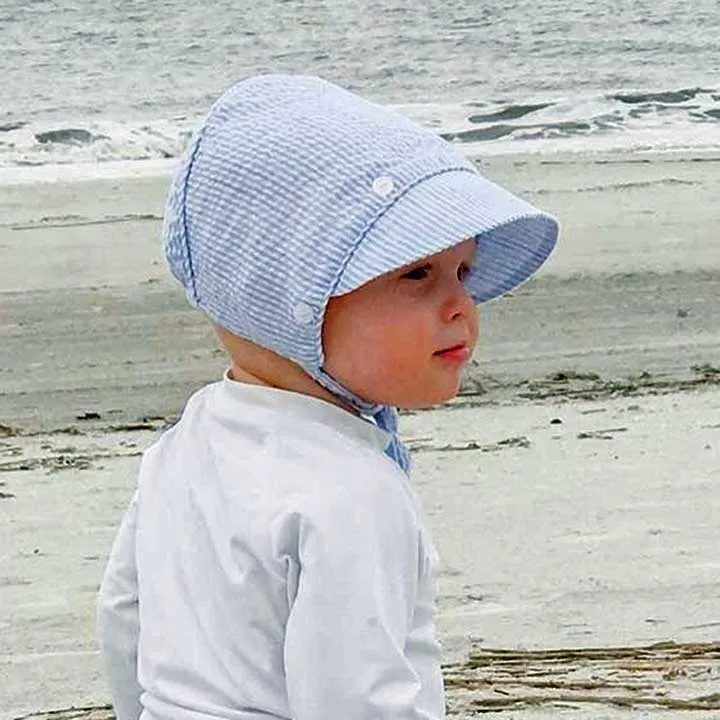 Blue Stripe Seersucker Bonnet Baby: 0-3 Months