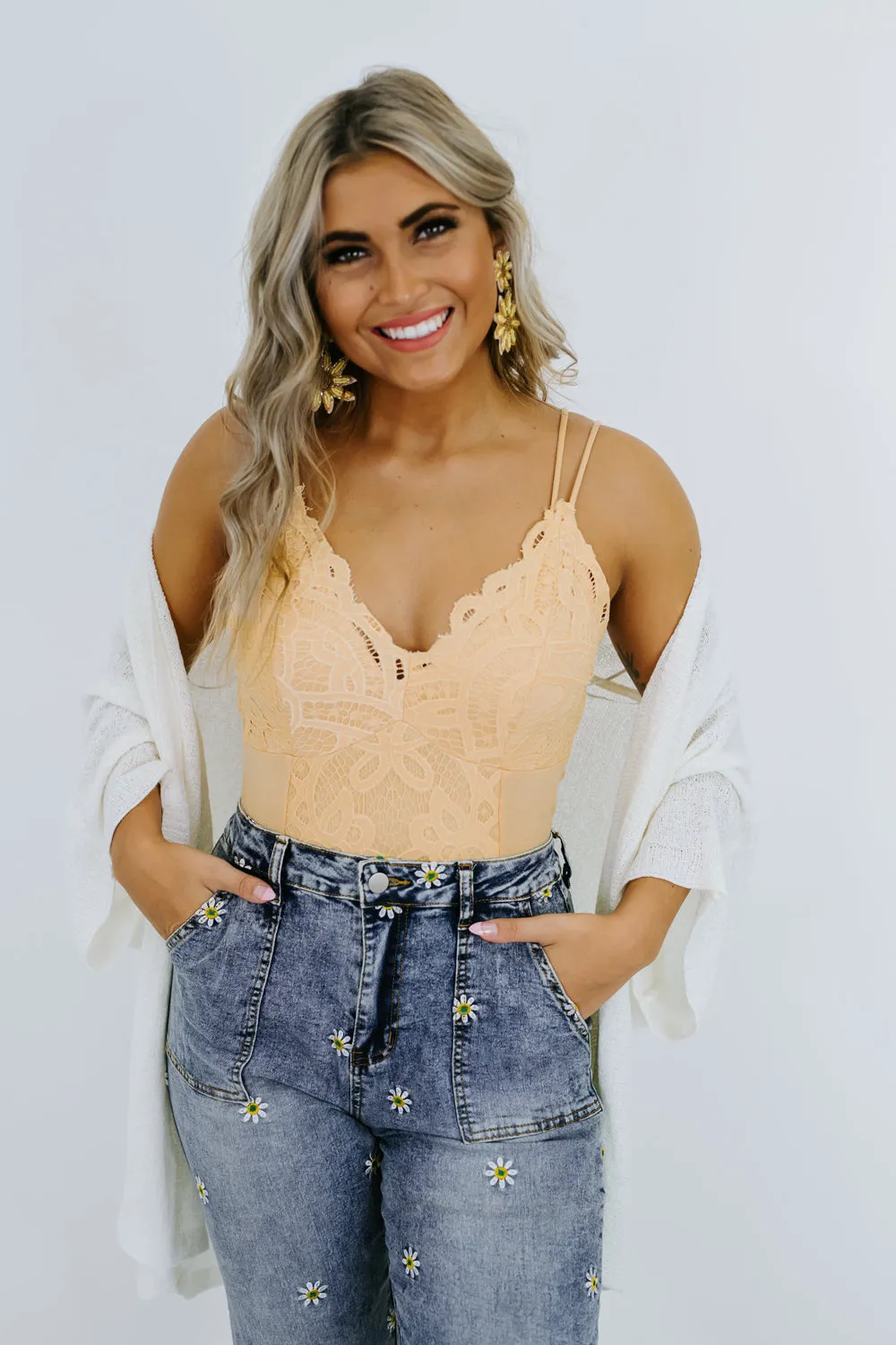 Boho Dreams Lace Bodysuit, Yellow