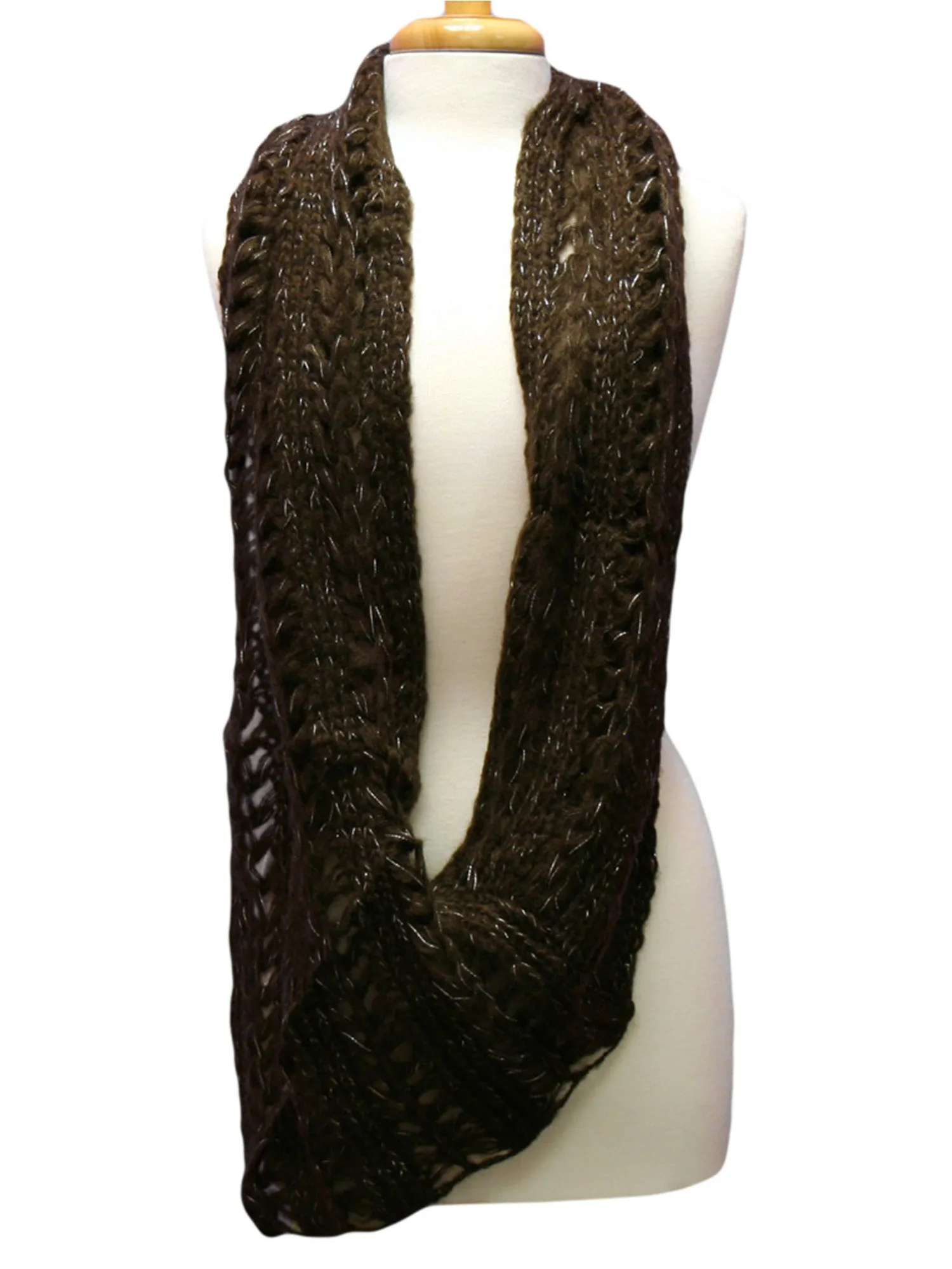 Brown Metallic Knit Triangle Infinity Scarf