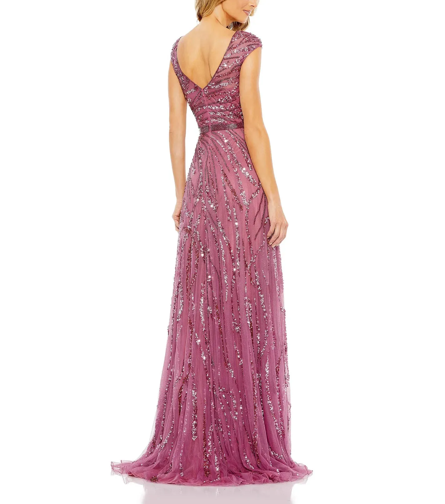 Cap Sleeve Embellished Evening Gown