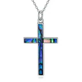 Coachuhhar Cross Necklace 925 Sterling Silver Cross Pendant Necklace with Abalone Shell Cross Jewelry Gifts for Women Men Girls