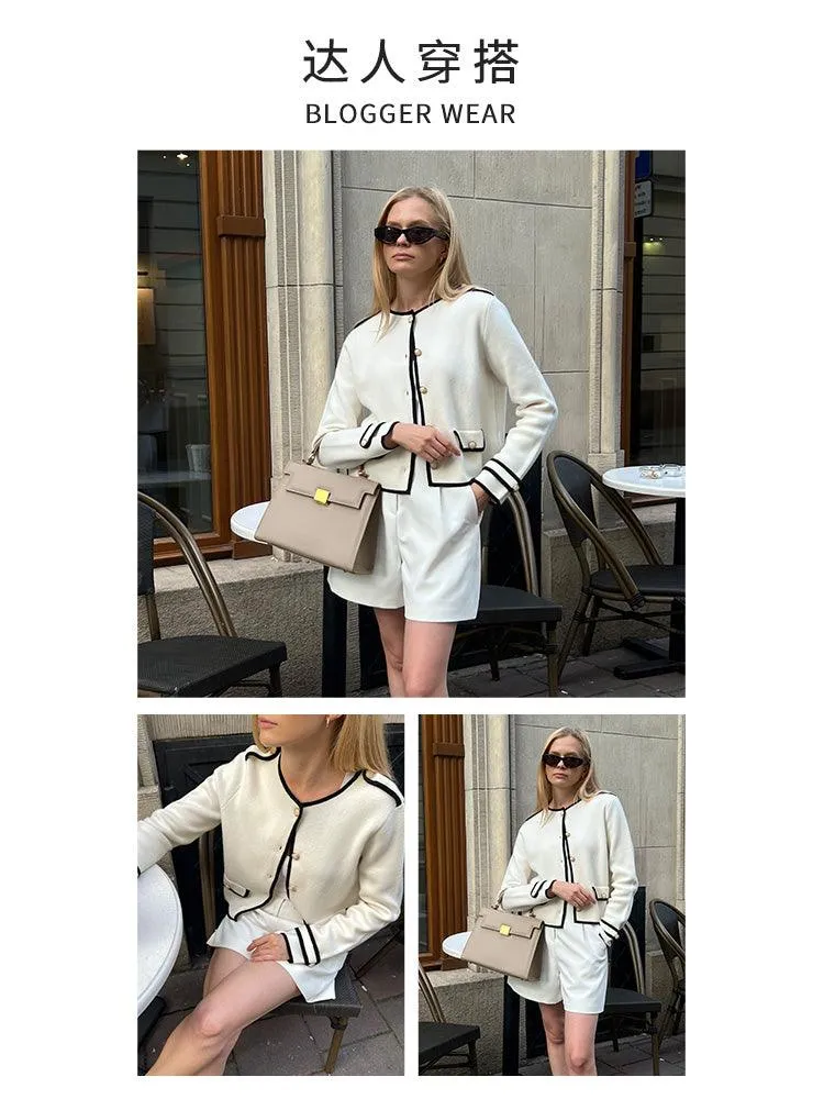 Contrast Soft Woolen Cardigan Test Test