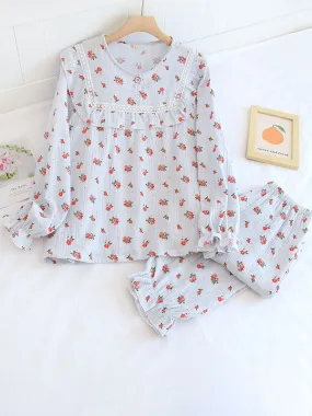 Cute Floral Print Pajamas Set