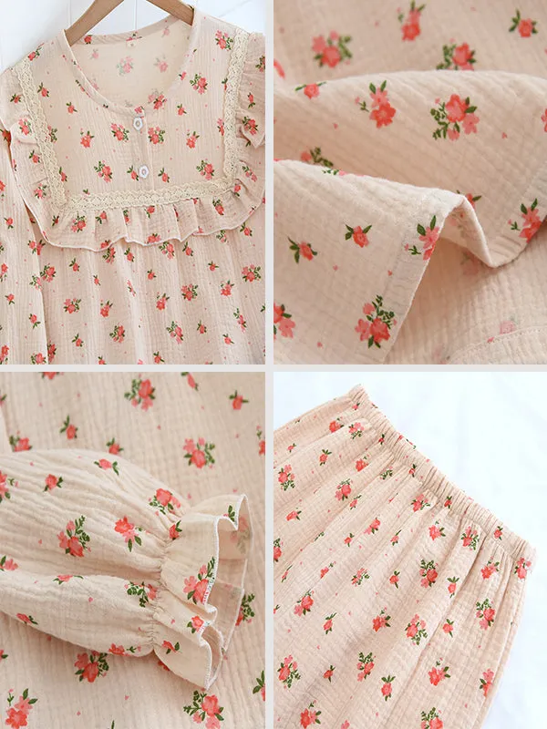Cute Floral Print Pajamas Set