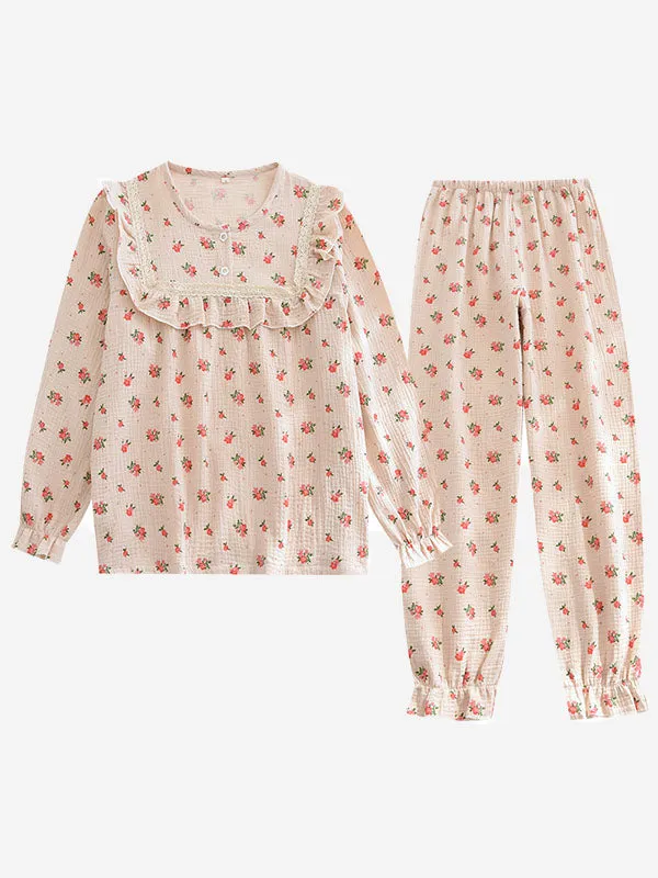 Cute Floral Print Pajamas Set