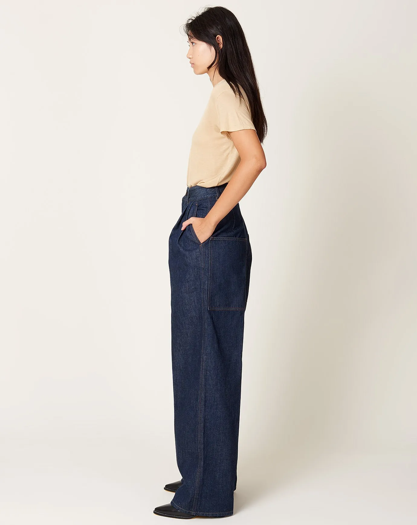 Deep Pocket Wide Leg Jean in Raw Indigo