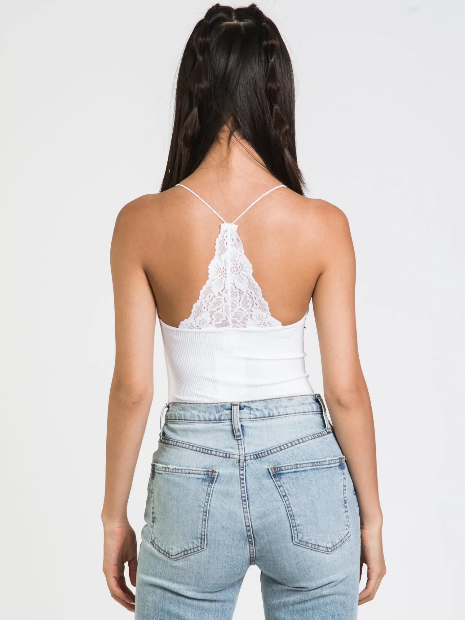 DYNAMIC RIBBED VNECK LACE BODYSUIT  - CLEARANCE