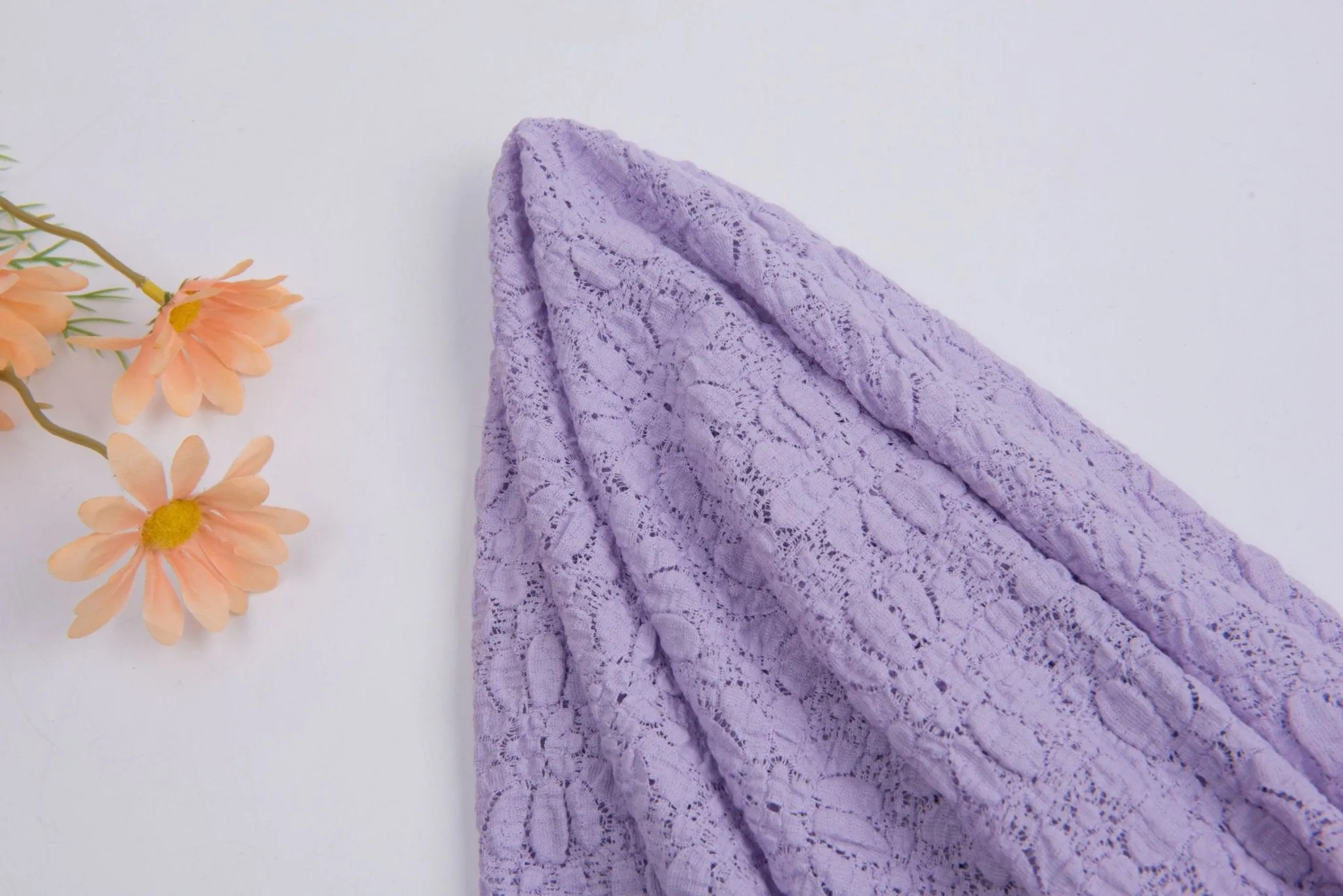Flower Design 100% Cotton Gauze Lace  Fabric