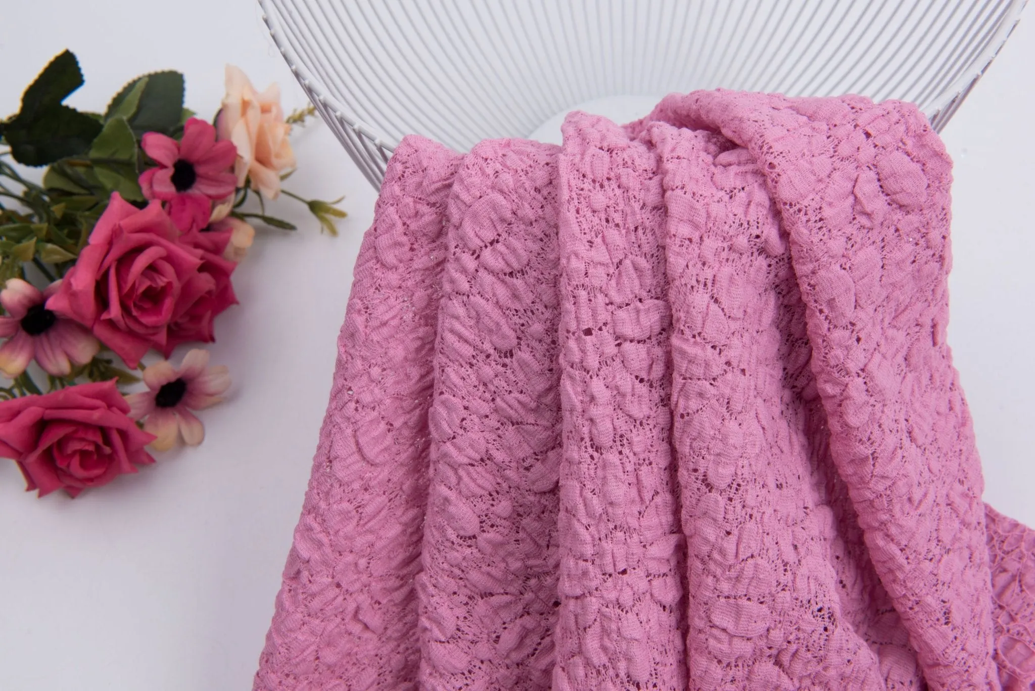Flower Design 100% Cotton Gauze Lace  Fabric