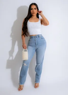 Found You Love Knit Pearls Crop Top White
