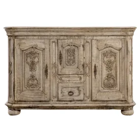 French Antique Ornate Bleached Oak Buffet, Circa 1850