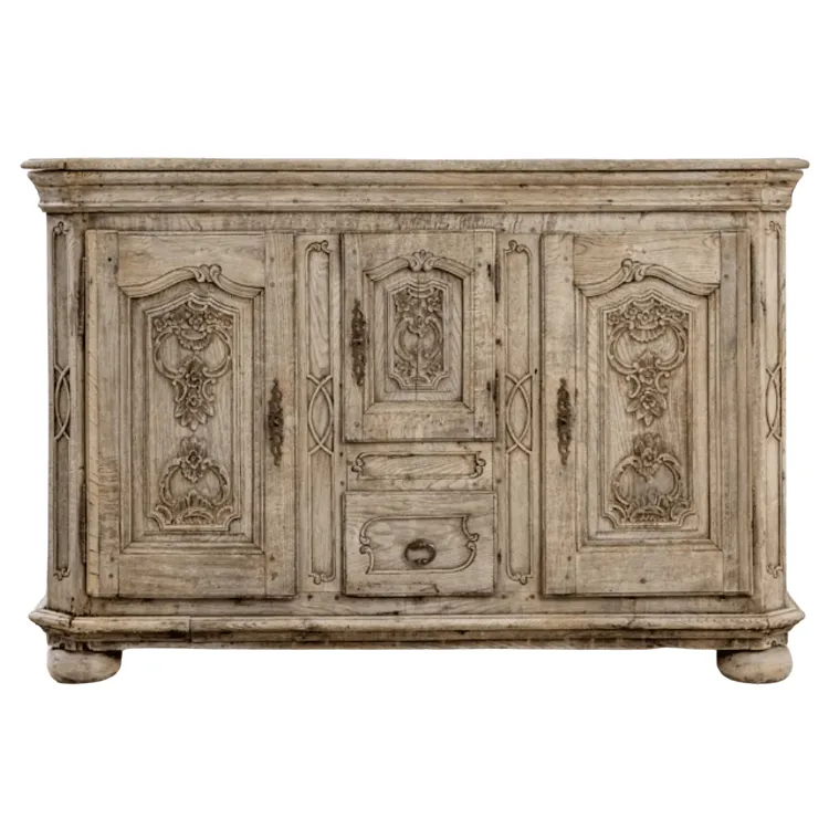 French Antique Ornate Bleached Oak Buffet, Circa 1850