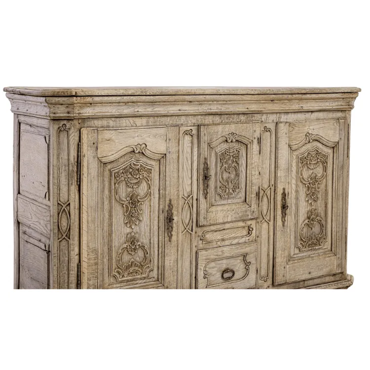 French Antique Ornate Bleached Oak Buffet, Circa 1850