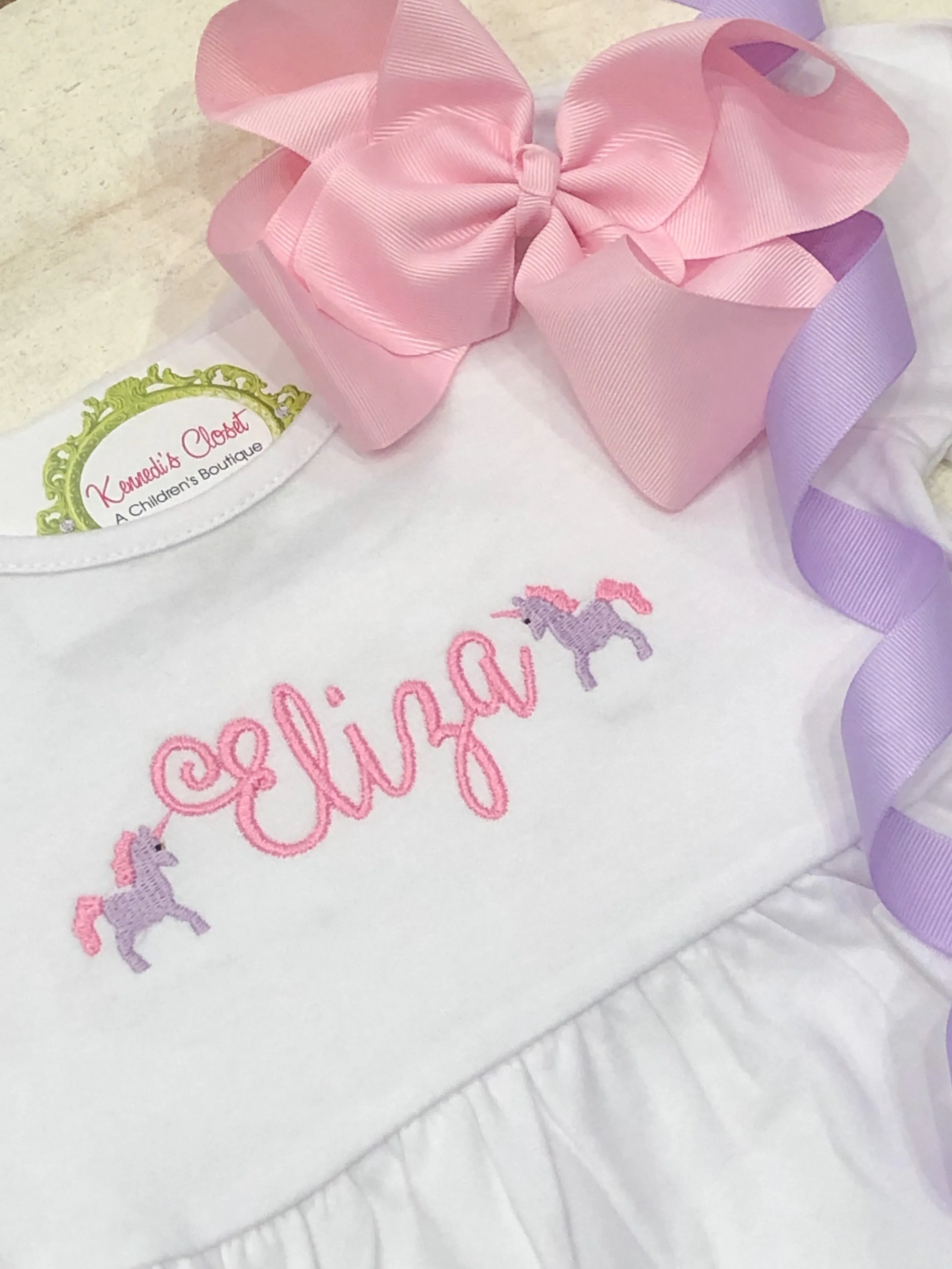 Girls Ruffle Monogram Unicorn Dress