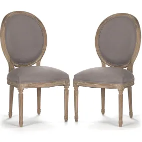 Gray Linen Medallion Side Chairs