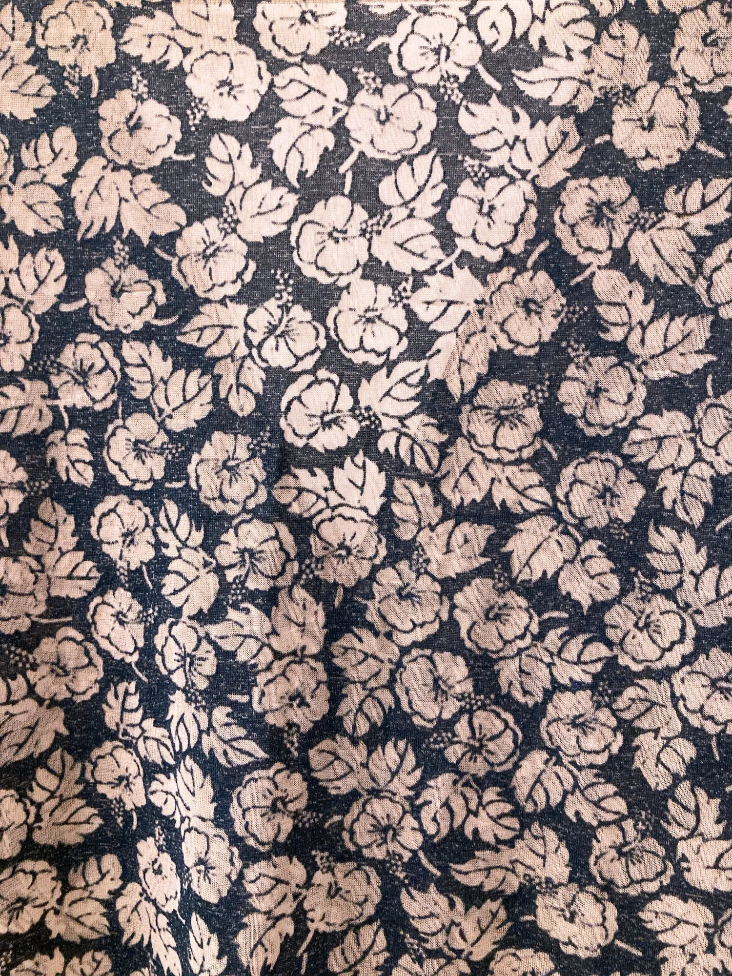 Jean Colonna sheer mushroomy brown floral print jersey v neck sleeveless dress
