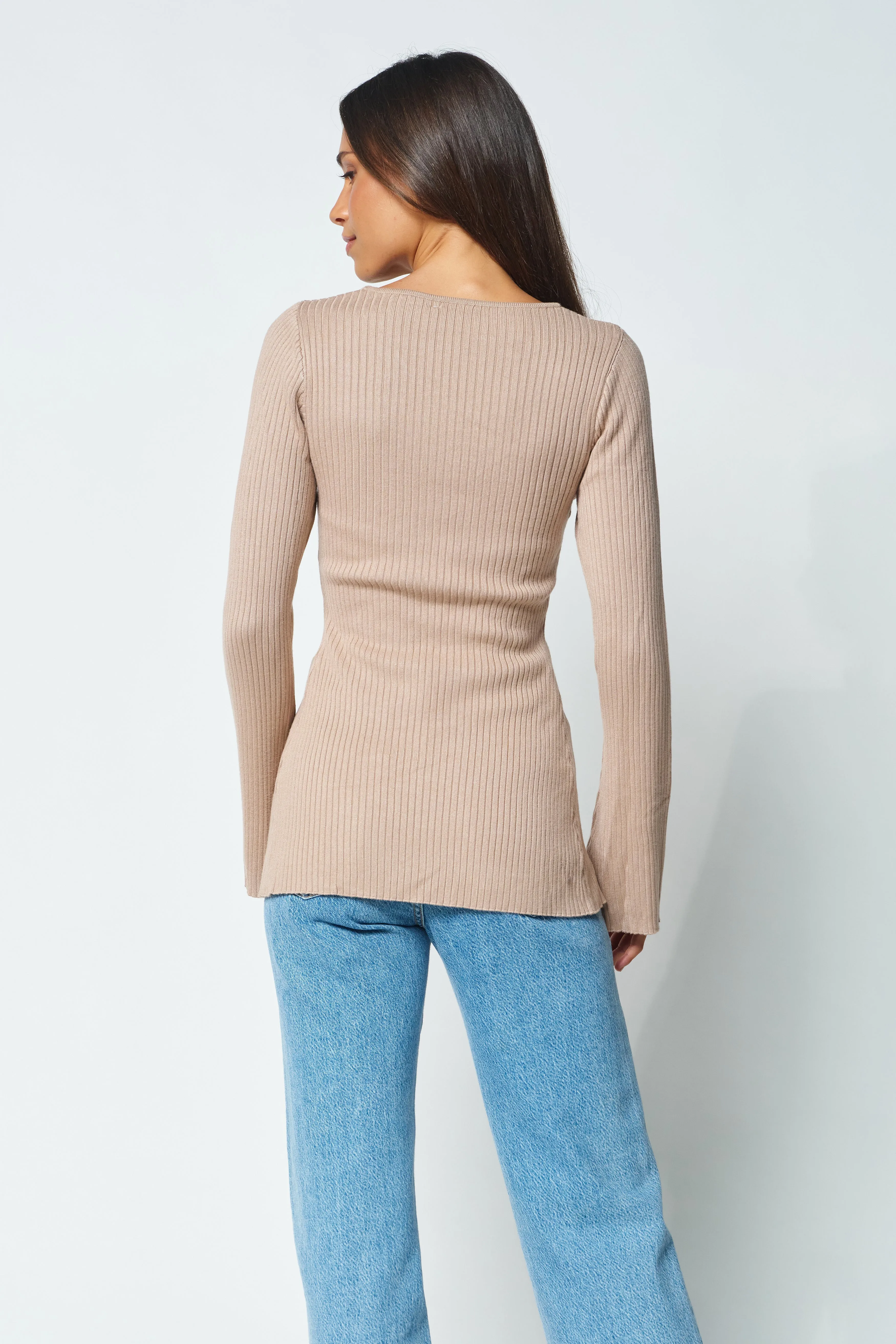 Kaia Zip-Front Knit Top - Mocha