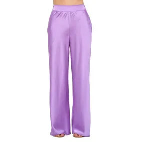 Lavender Stretch Satin Pants w/ Elastic Waist and Pockets