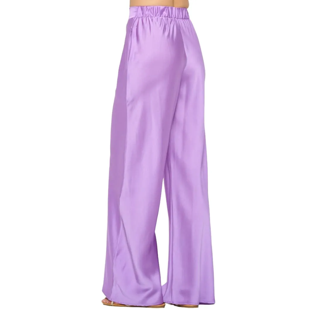Lavender Stretch Satin Pants w/ Elastic Waist and Pockets