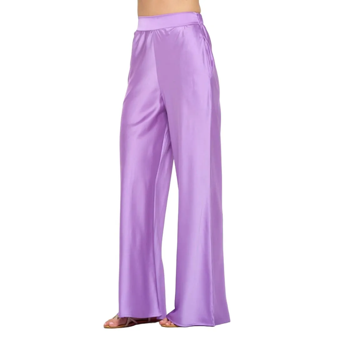 Lavender Stretch Satin Pants w/ Elastic Waist and Pockets