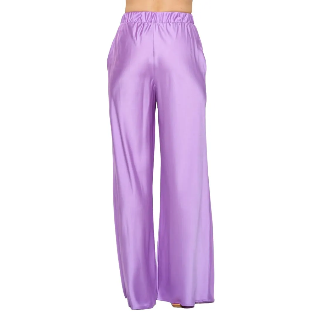 Lavender Stretch Satin Pants w/ Elastic Waist and Pockets