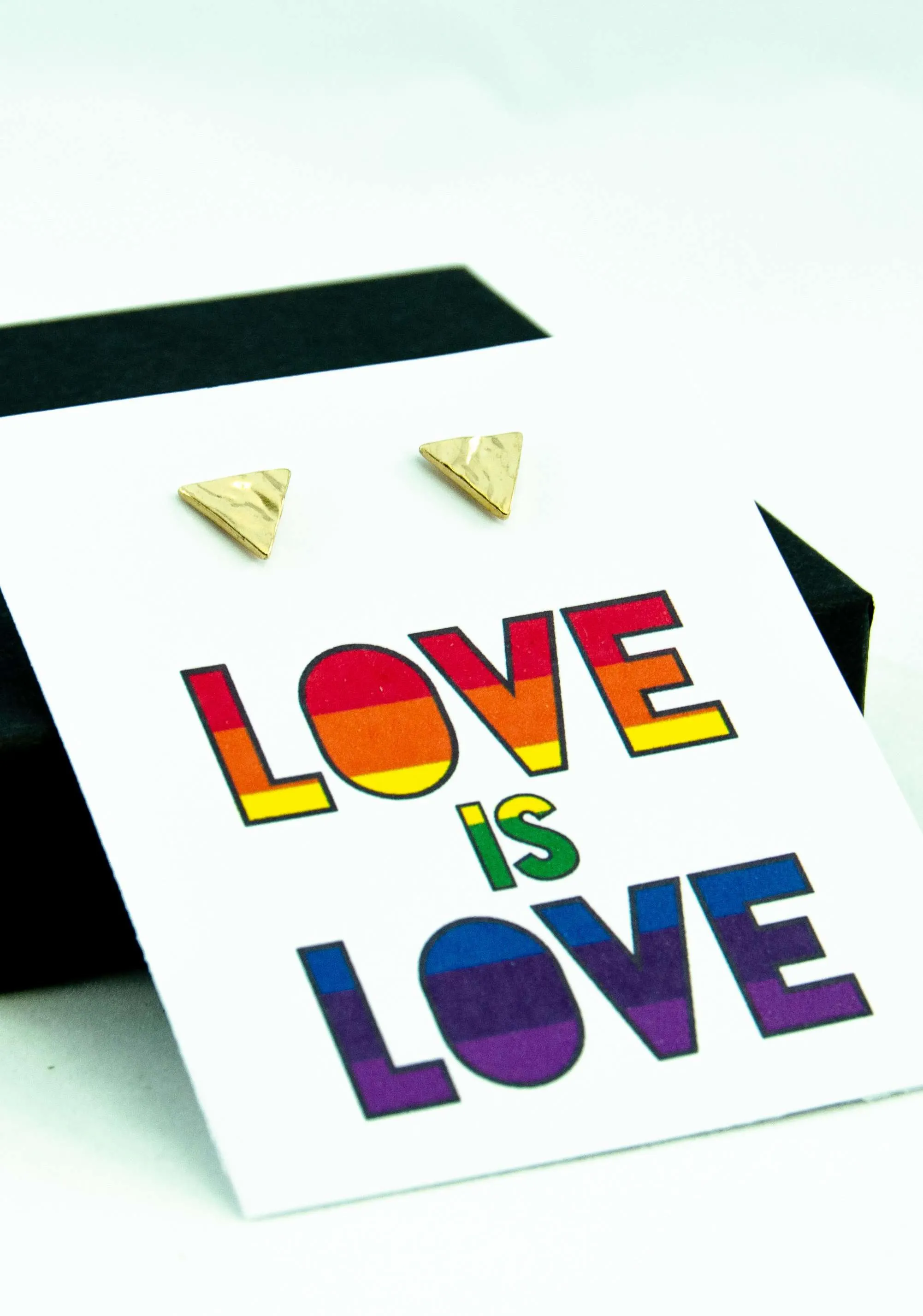 Love is Love LGBTQ  Rainbow Triangle Stud Earrings Gift