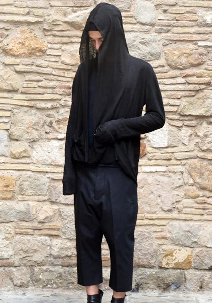 m.a  by Maurizio Amadei HOODED OPEN FRONT CARDIGAN BLACK