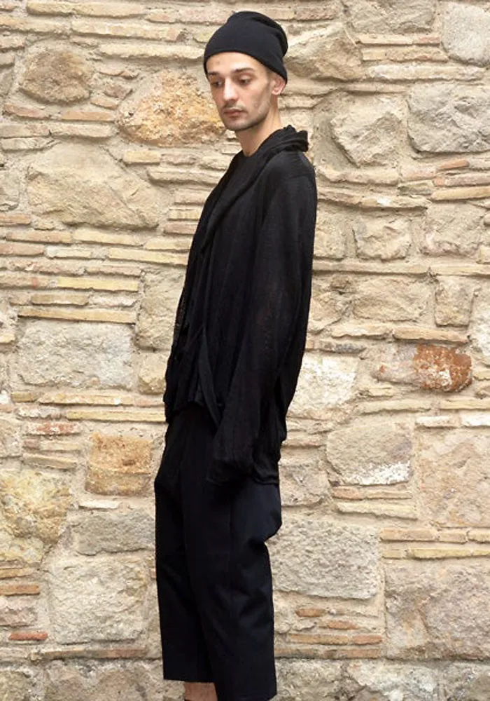 m.a  by Maurizio Amadei HOODED OPEN FRONT CARDIGAN BLACK