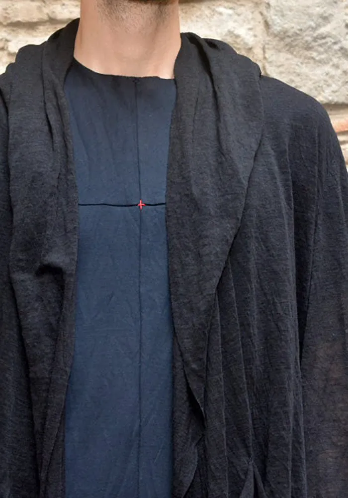 m.a  by Maurizio Amadei HOODED OPEN FRONT CARDIGAN BLACK