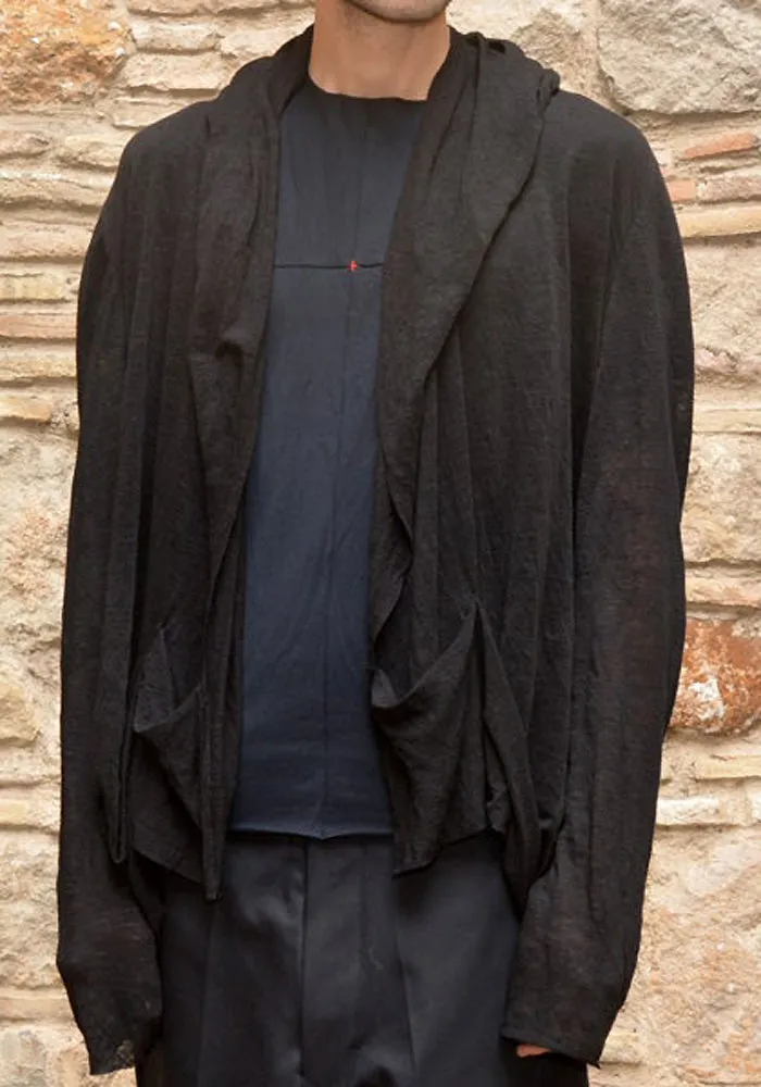 m.a  by Maurizio Amadei HOODED OPEN FRONT CARDIGAN BLACK