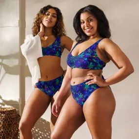 Neon Pot Leaf high-waisted bikini