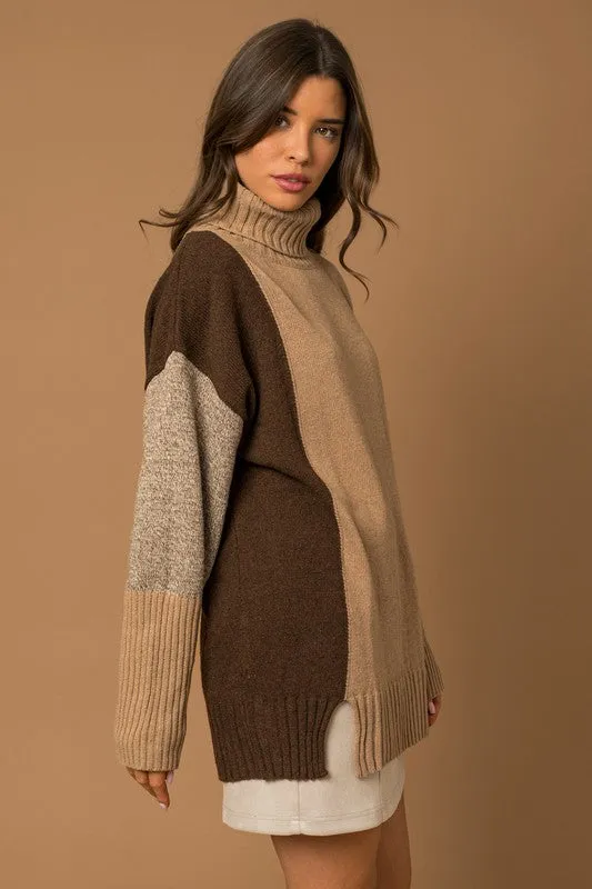 RHIANNA COLOR BLOCK TURTLENECK SWEATER