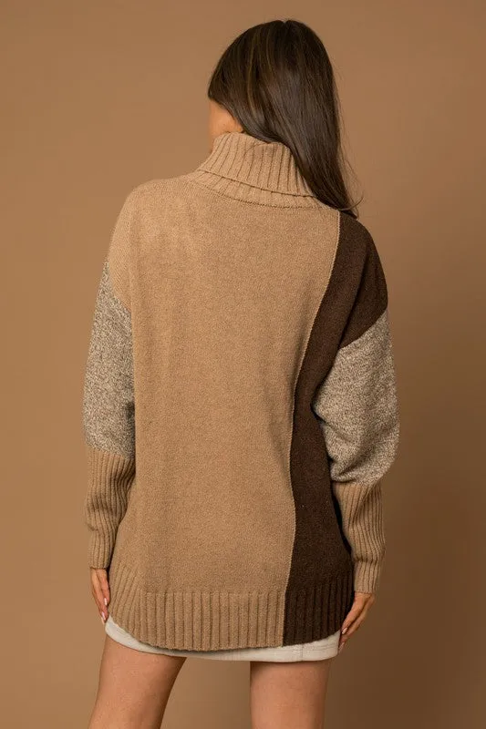 RHIANNA COLOR BLOCK TURTLENECK SWEATER