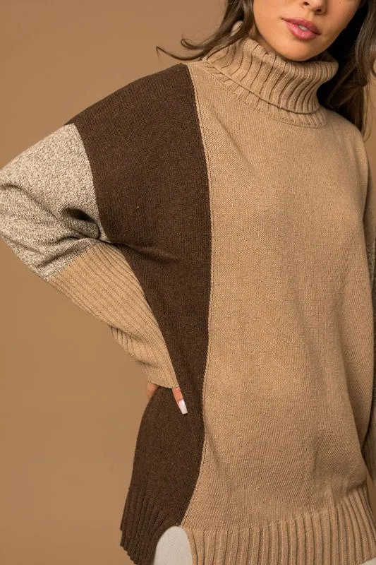 RHIANNA COLOR BLOCK TURTLENECK SWEATER