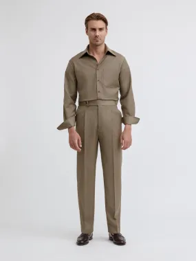 Taupe S130 Wool Oscar Trousers (Wide Fit)